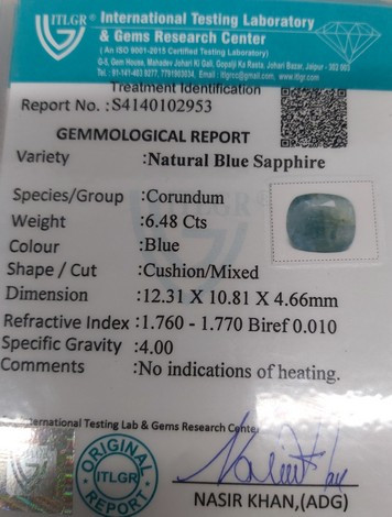 Blue Sapphire - 6.48 Carat
