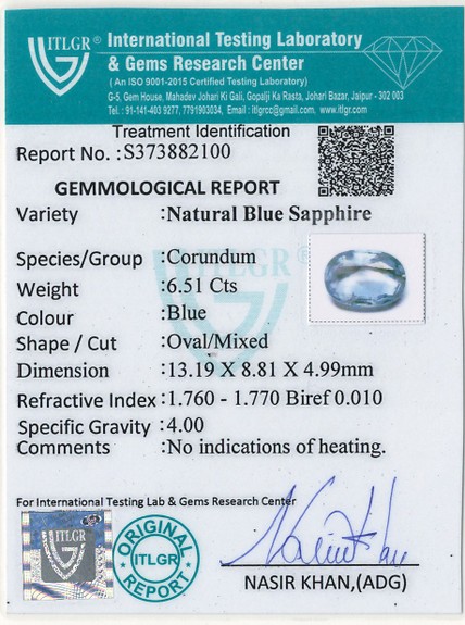 Blue Sapphire - 6.51 Carat
