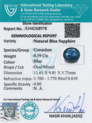 Blue Sapphire - 6.59 Carat