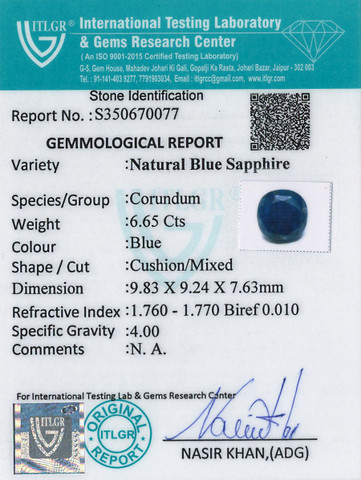 Blue Sapphire - 6.65 Carat