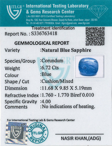 Blue Sapphire - 6.72 Carat