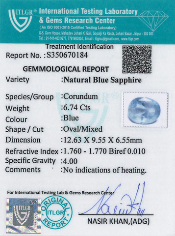 Blue Sapphire - 6.74 Carat
