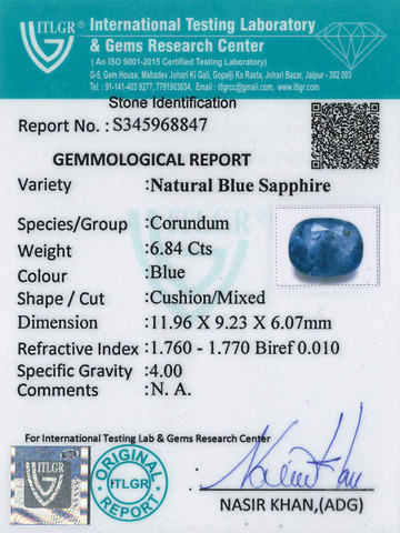 Blue Sapphire - 6.84 Carat