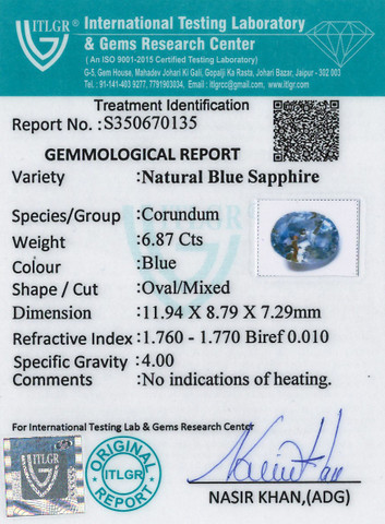 Blue Sapphire - 6.87 Carat