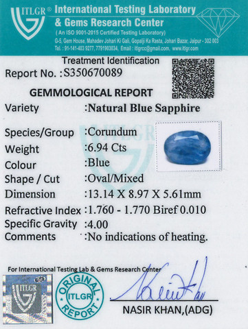 Blue Sapphire - 6.94 Carat