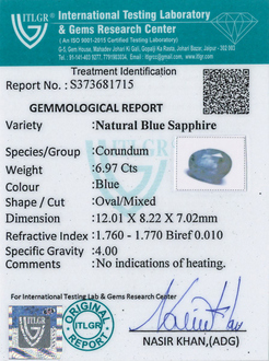 Blue Sapphire - 6.97 Carat
