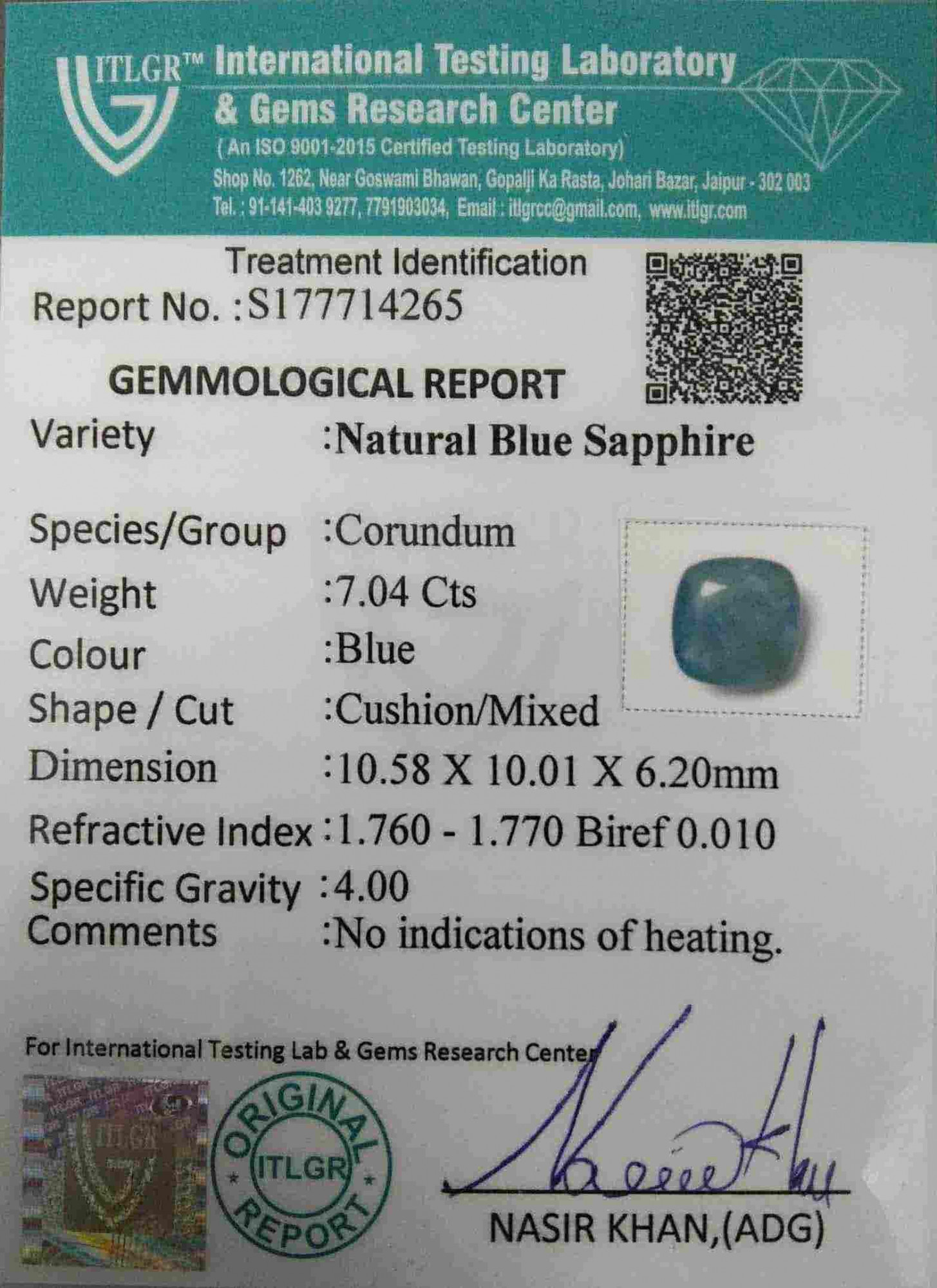 Blue Sapphire - 7.04 Carat