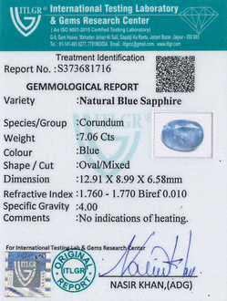 Blue Sapphire - 7.06 Carat