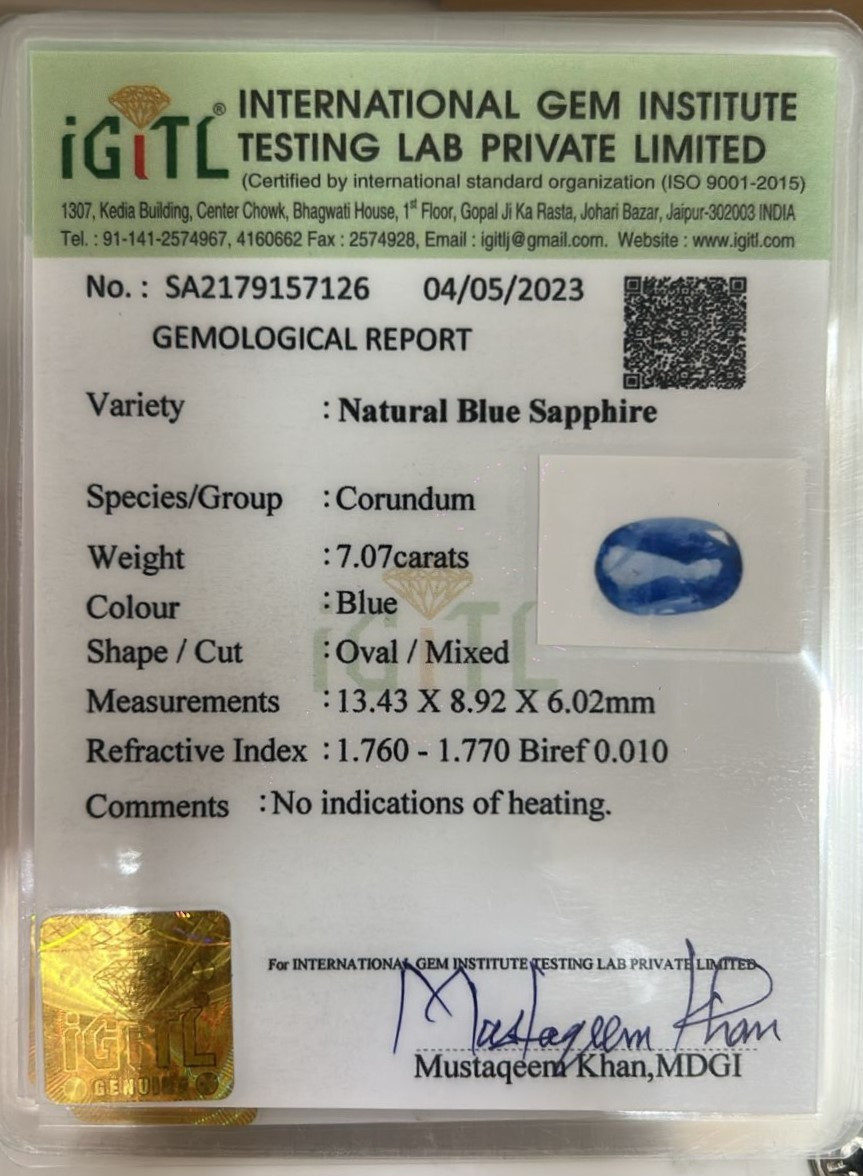 Blue Sapphire - 7.07 Carat