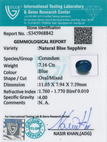 Blue Sapphire - 7.16 Carat