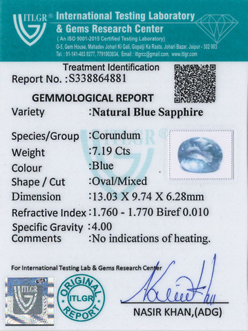 Blue Sapphire - 7.19 Carat