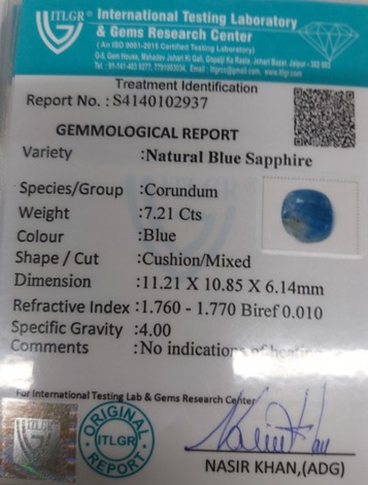 Blue Sapphire - 7.21 Carat