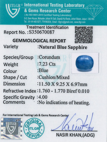 Blue Sapphire - 7.23 Carat