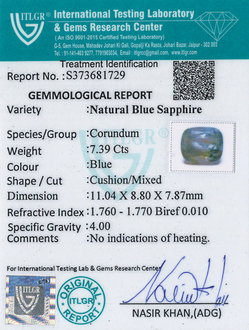 Blue Sapphire - 7.39 Carat