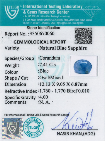 Blue Sapphire - 7.41 Carat