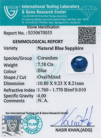 Blue Sapphire - 7.58 Carat