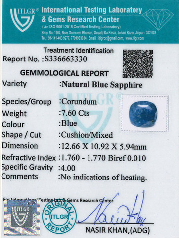 Blue Sapphire - 7.6 Carat