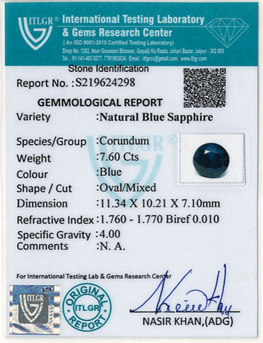 Blue Sapphire - 7.6 Carat