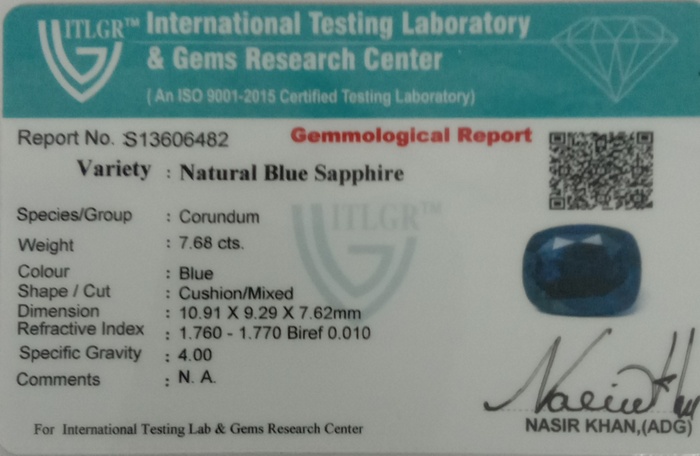 Blue Sapphire - 7.68 Carat