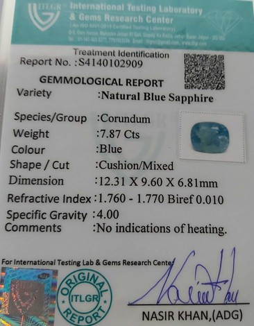 Blue Sapphire - 7.87 Carat