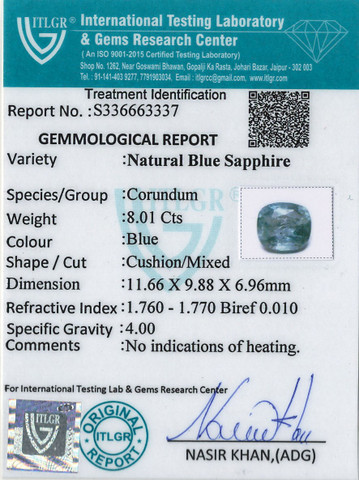 Blue Sapphire - 8.01 Carat