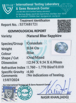 Blue Sapphire - 8.04 Carat