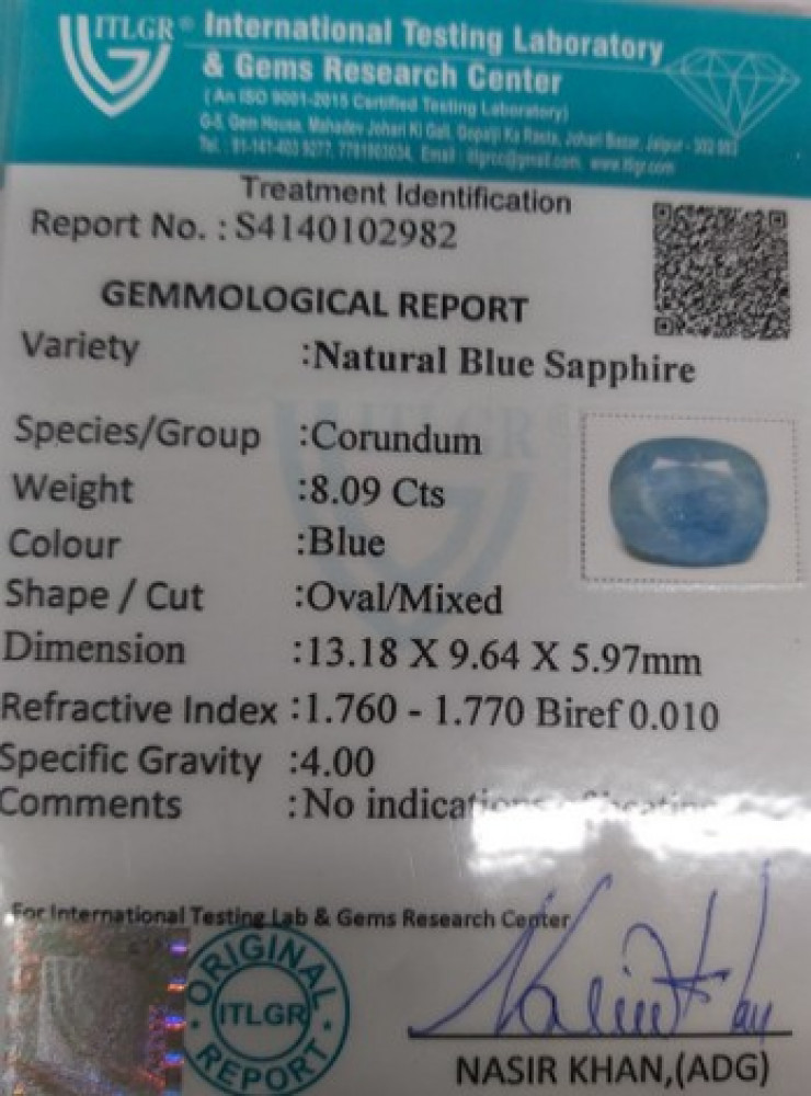 Blue Sapphire - 8.09 Carat