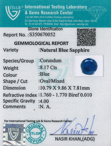 Blue Sapphire - 8.17 Carat