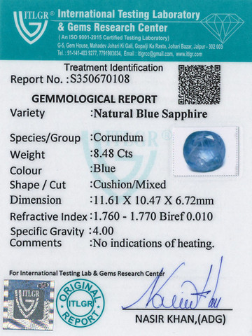 Blue Sapphire - 8.48 Carat