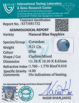 Blue Sapphire - 9.21 Carat