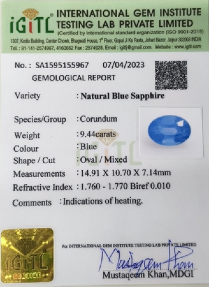 Blue Sapphire - 9.44 Carat