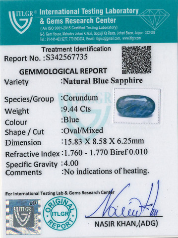 Blue Sapphire - 9.44 Carat