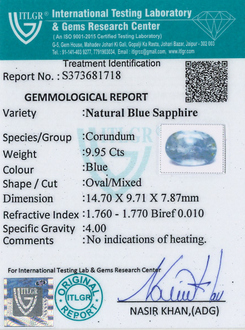 Blue Sapphire - 9.95 Carat