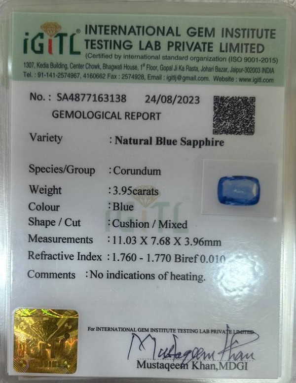 Blue Sapphire (Neelam) - 3.95 Carat