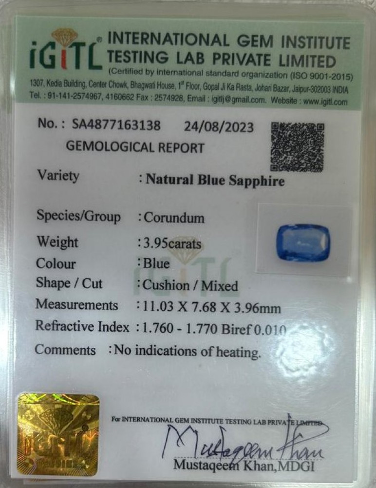 Blue Sapphire (Neelam) - 3.95 Carat