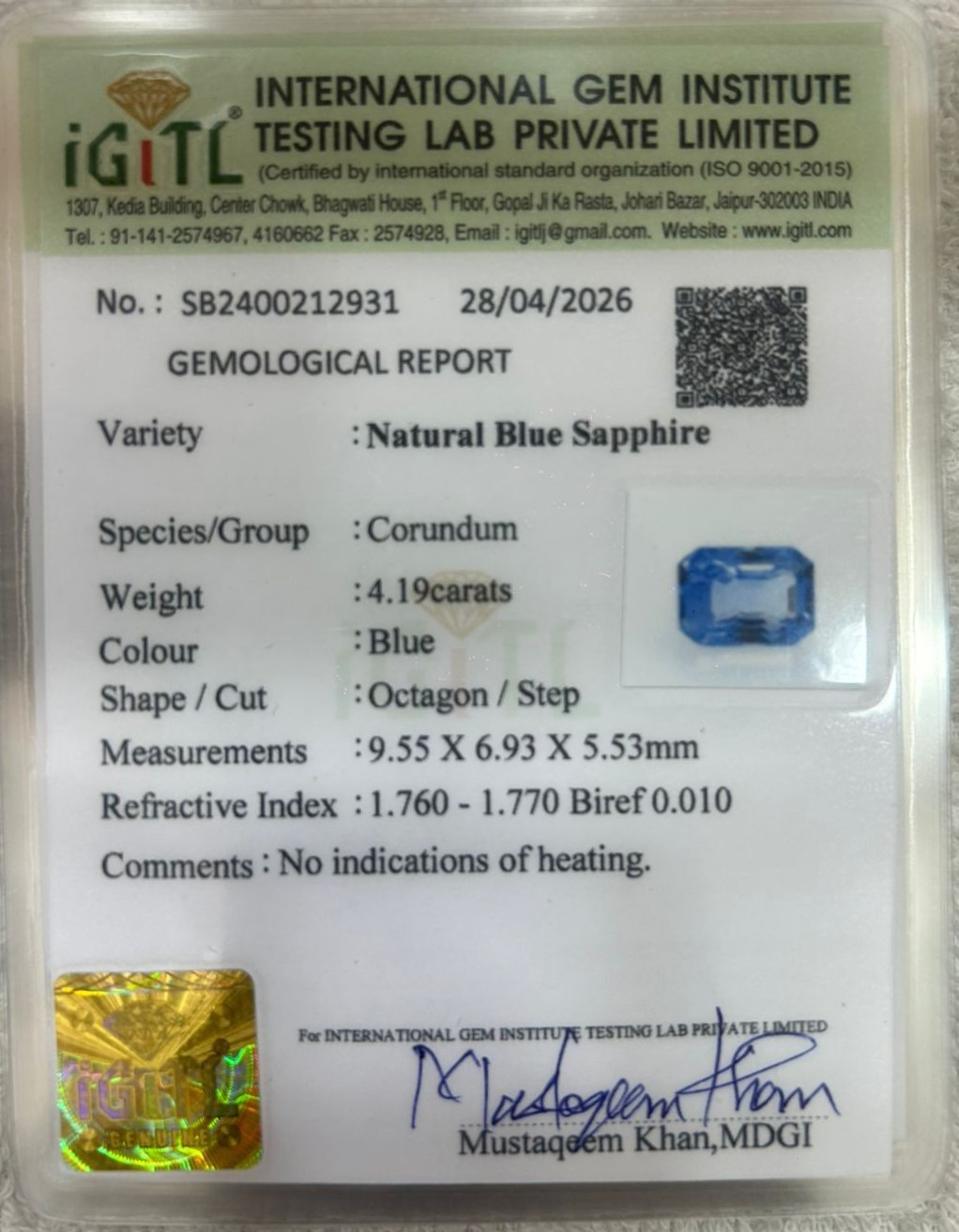 Blue Sapphire (Neelam) - 4.19 Carat