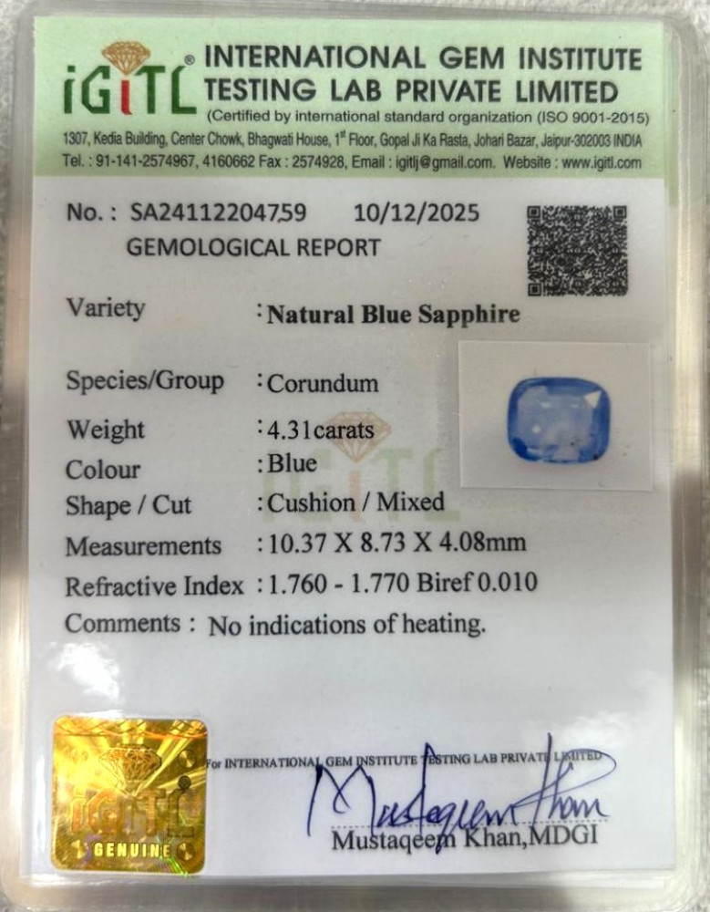Blue Sapphire (Neelam) - 4.31 Carat