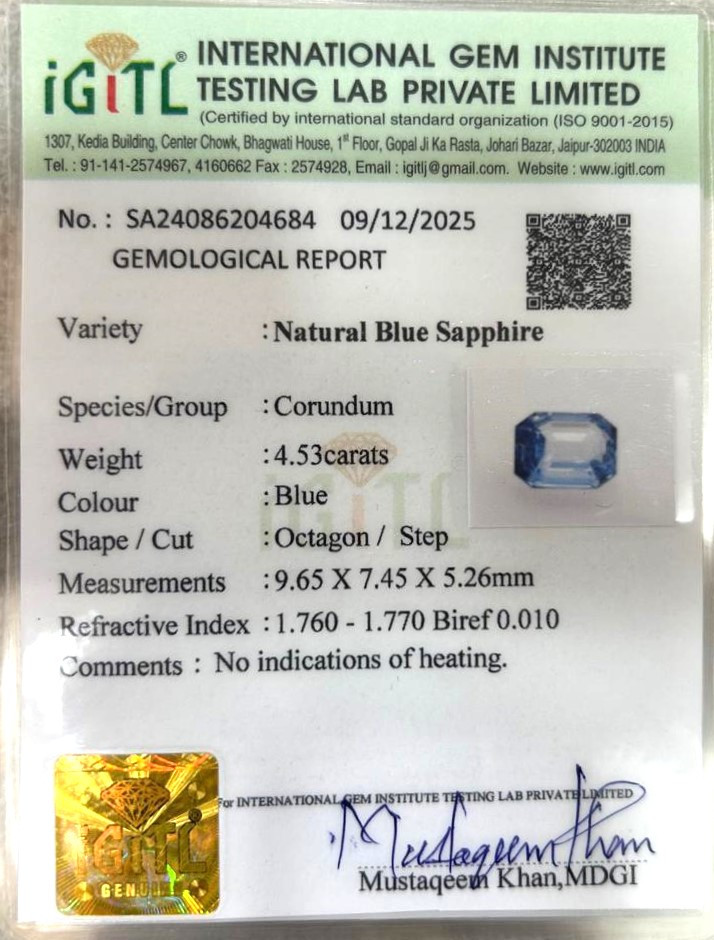 Blue Sapphire (Neelam) - 4.53 Carat