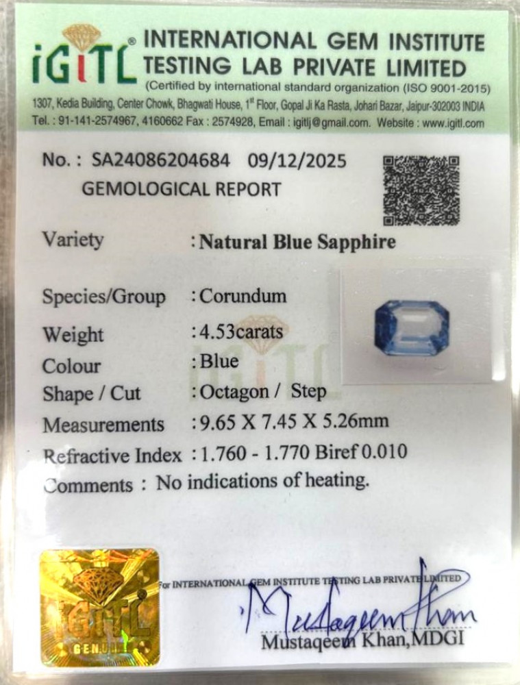 Blue Sapphire (Neelam) - 4.53 Carat