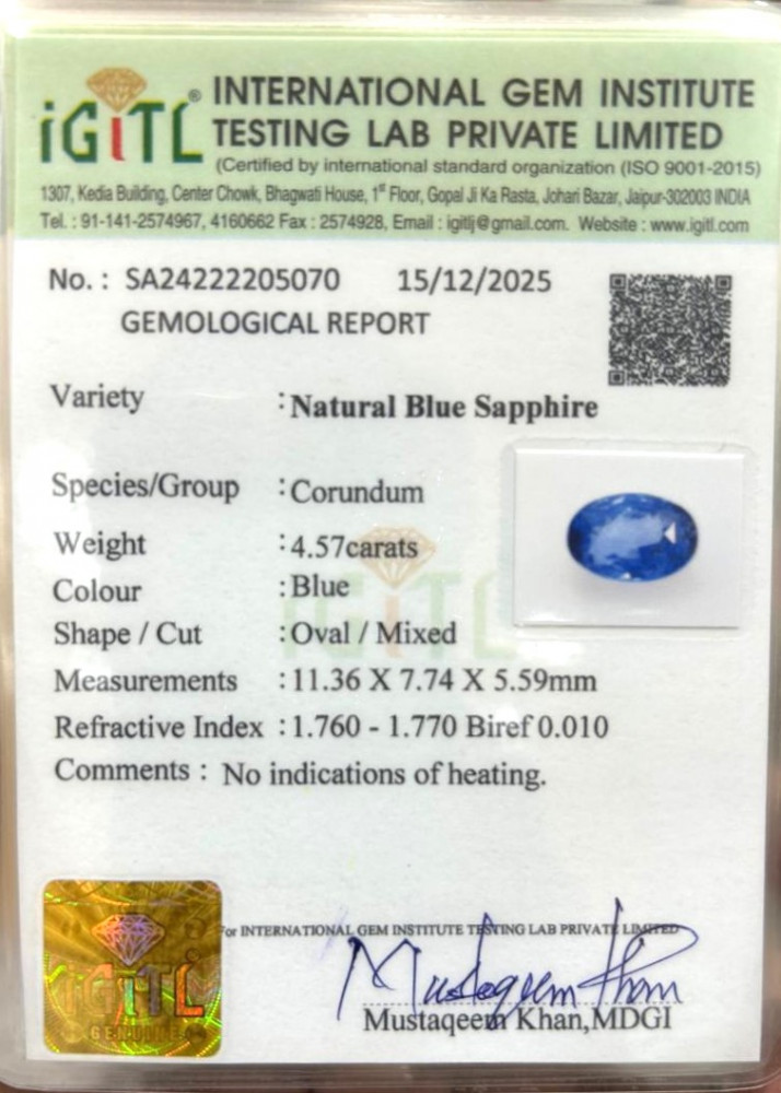 Blue Sapphire (Neelam) - 4.57 Carat