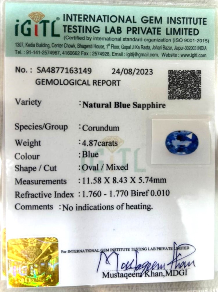 Blue Sapphire (Neelam) - 4.87 Carat