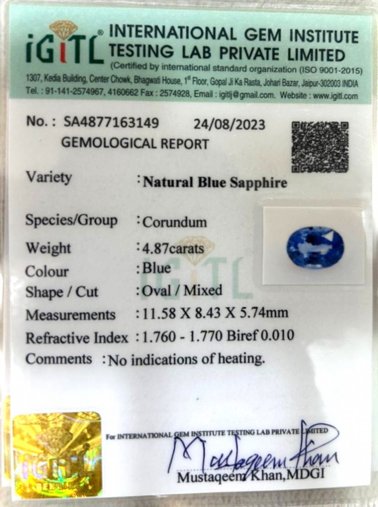 Blue Sapphire (Neelam) - 4.87 Carat