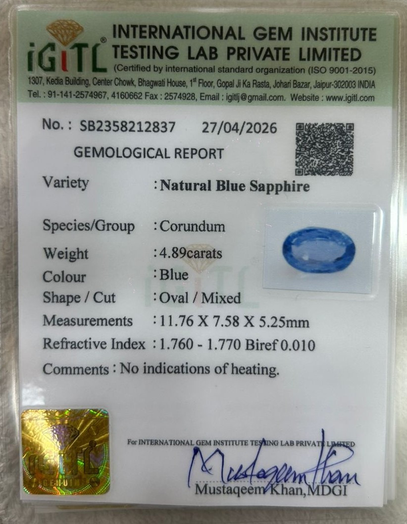 Blue Sapphire (Neelam) - 4.89 Carat