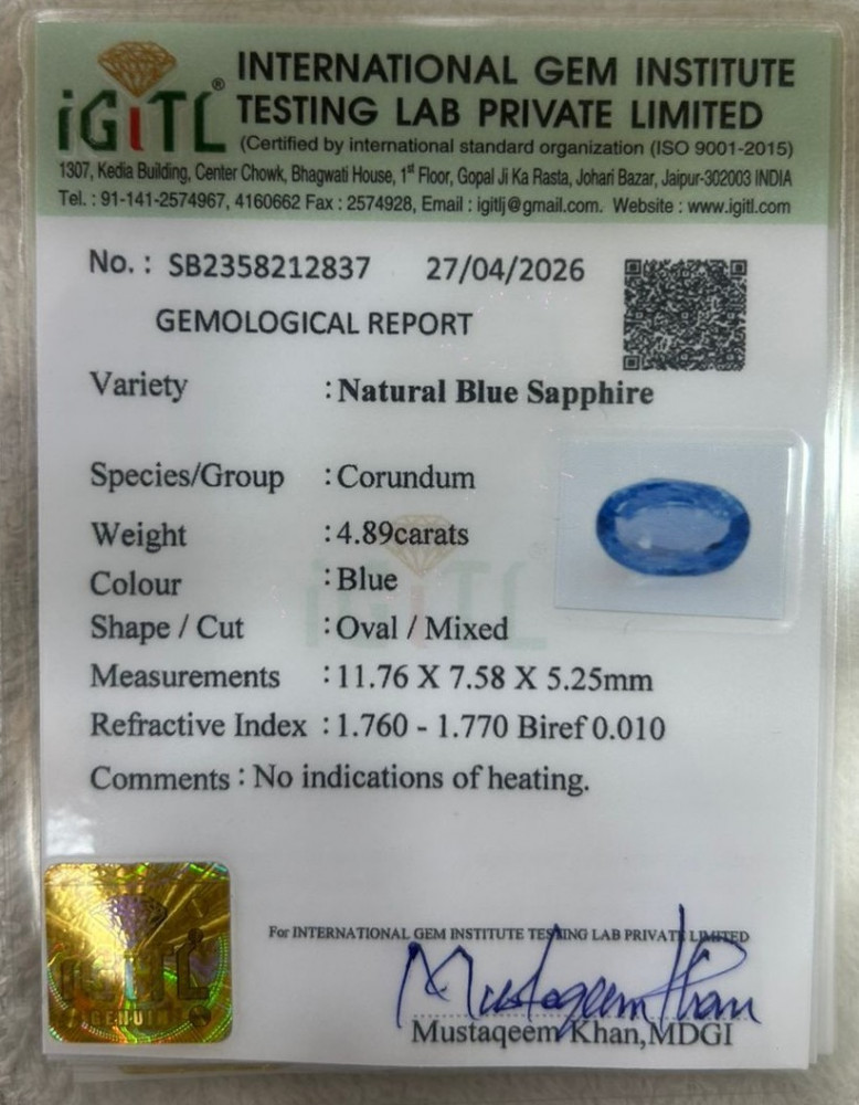 Blue Sapphire (Neelam) - 4.89 Carat