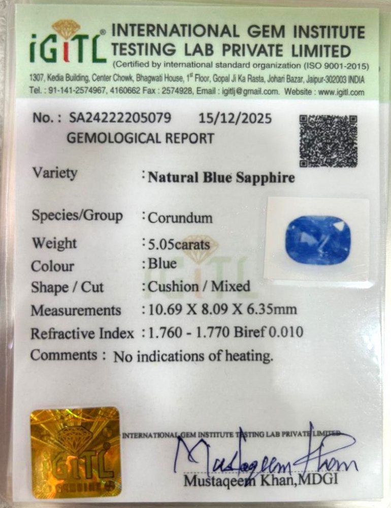 Blue Sapphire (Neelam) - 5.05 Carat