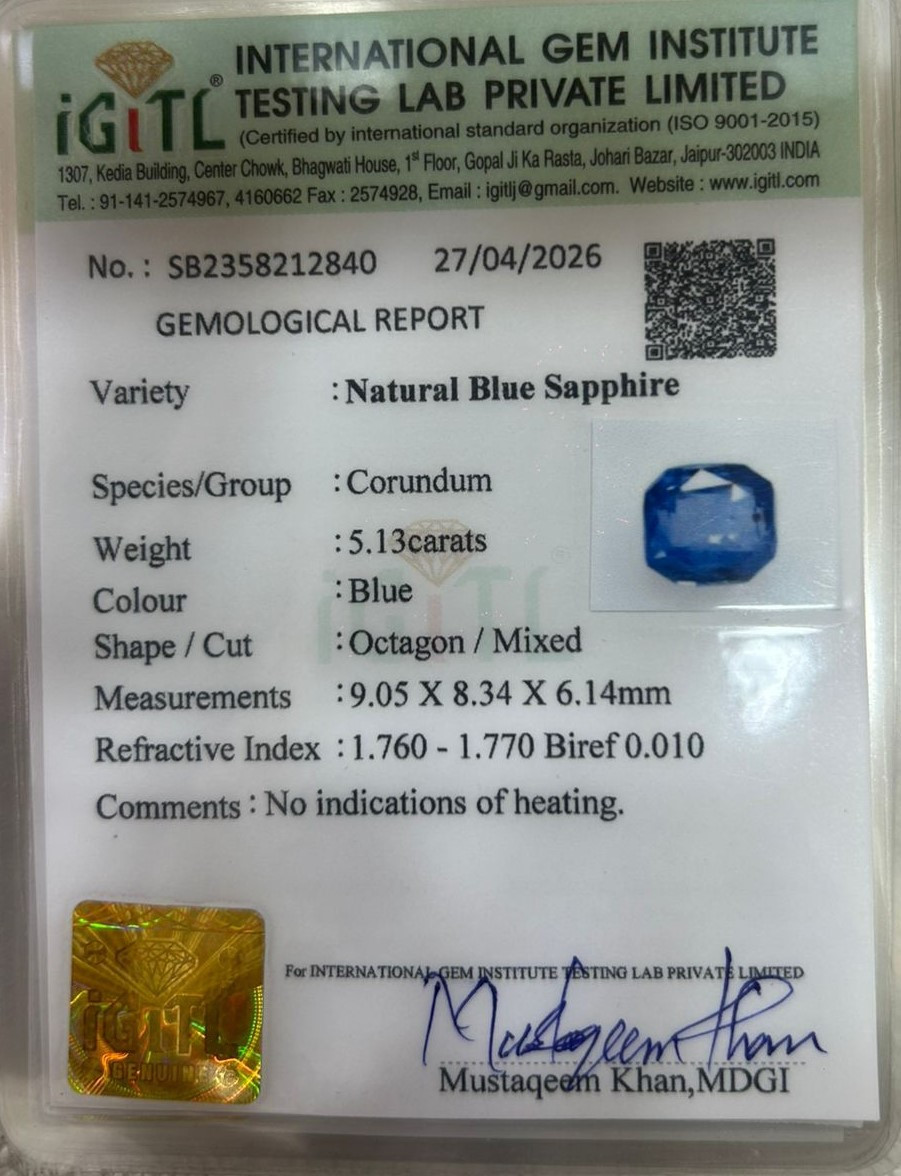 Blue Sapphire (Neelam) - 5.13 Carat