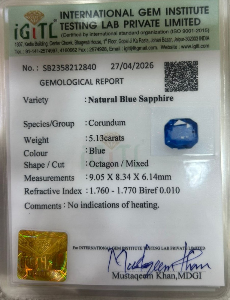 Blue Sapphire (Neelam) - 5.13 Carat