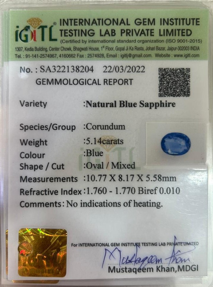 Blue Sapphire (Neelam) - 5.14 Carat