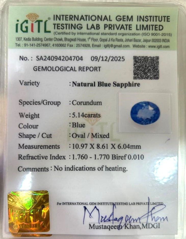 Blue Sapphire (Neelam) - 5.14 Carat