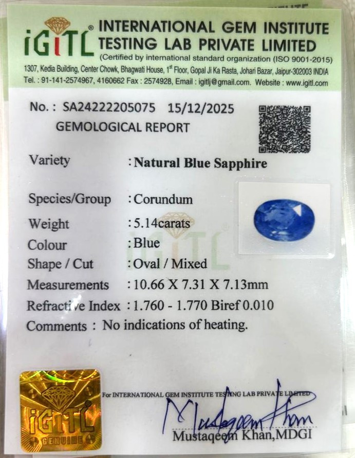 Blue Sapphire (Neelam) - 5.14 Carat
